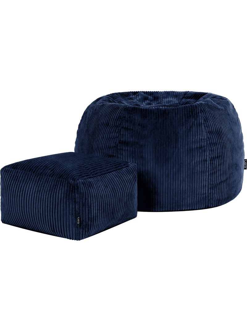 Pouf poire fauteuil classique kingston et repose-pied carré amara en velours côtelé - icon Bleu marine - Kiabi