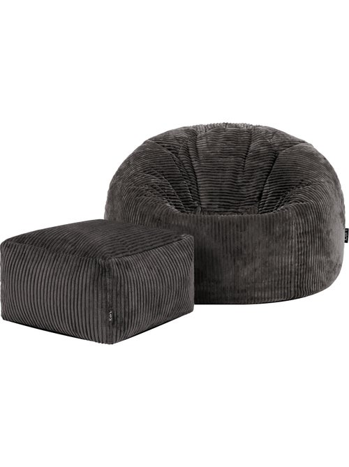 Pouf poire fauteuil classique kingston et repose-pied carré amara en velours côtelé - icon - Kiabi