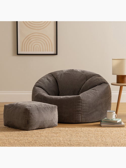 Pouf poire fauteuil classique kingston et repose-pied carré amara en velours côtelé - icon - Kiabi