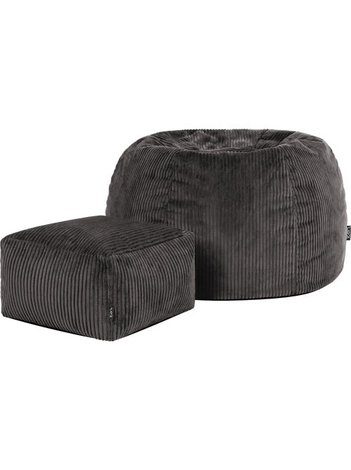 Pouf poire fauteuil classique kingston et repose-pied carré amara en velours côtelé - icon - Kiabi