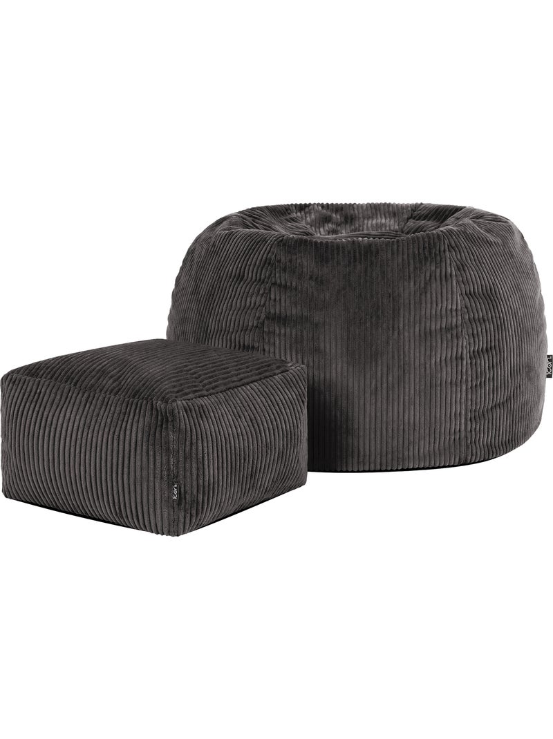 Pouf poire fauteuil classique kingston et repose-pied carré amara en velours côtelé - icon gris anthracite - Kiabi