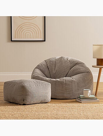 Pouf poire fauteuil classique kingston et repose-pied carré amara en velours côtelé - icon