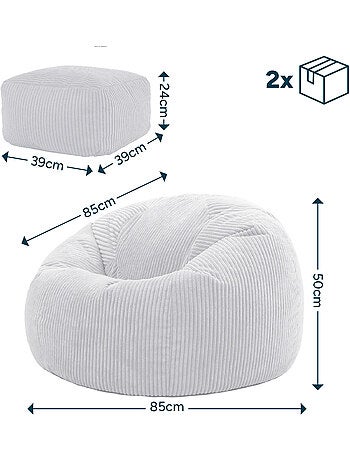 Pouf poire fauteuil classique kingston et repose-pied carré amara en velours côtelé - icon