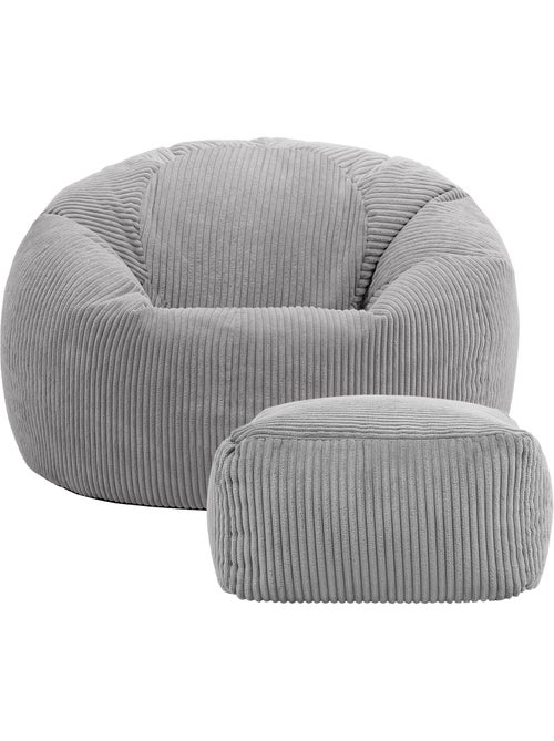 Pouf poire fauteuil classique kingston et repose-pied carré amara en velours côtelé - icon - Kiabi