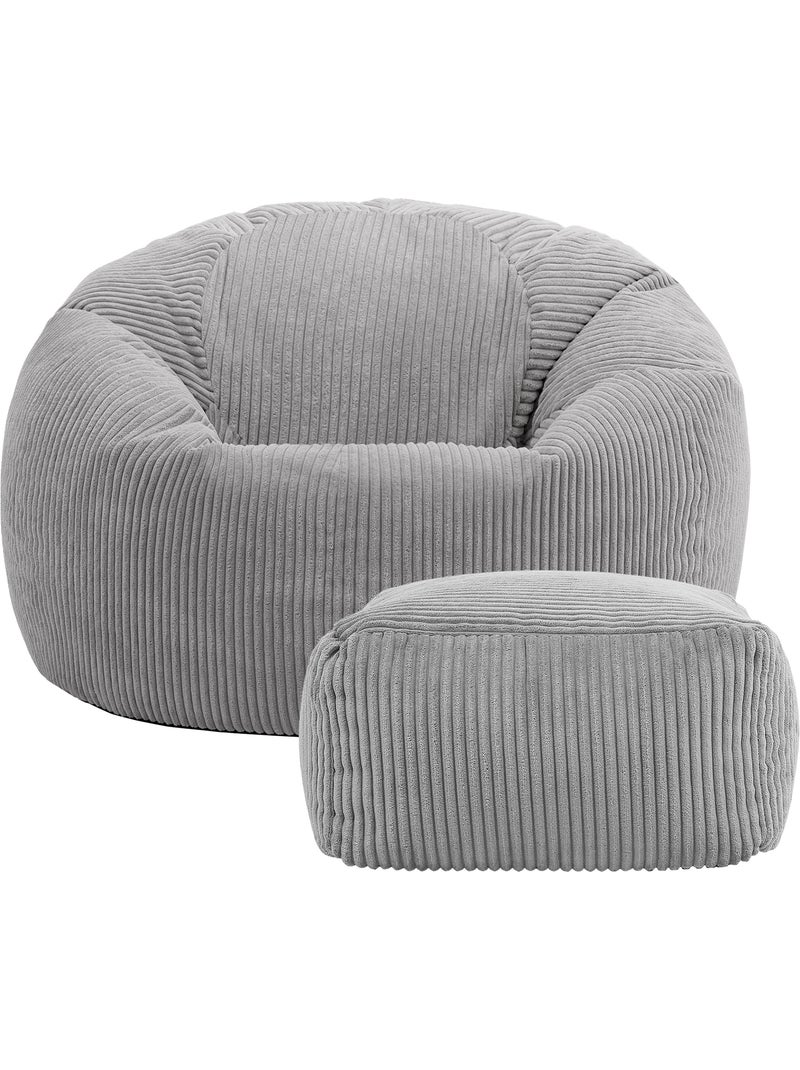Pouf poire fauteuil classique kingston et repose-pied carré amara en velours côtelé - icon Gris clair - Kiabi