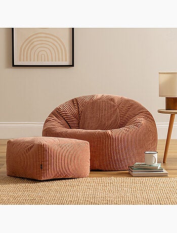 Pouf poire fauteuil classique kingston et repose-pied carré amara en velours côtelé - icon