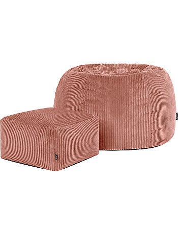 Pouf poire fauteuil classique kingston et repose-pied carré amara en velours côtelé - icon
