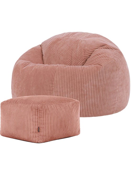 Pouf poire fauteuil classique kingston et repose-pied carré amara en velours côtelé - icon - Kiabi