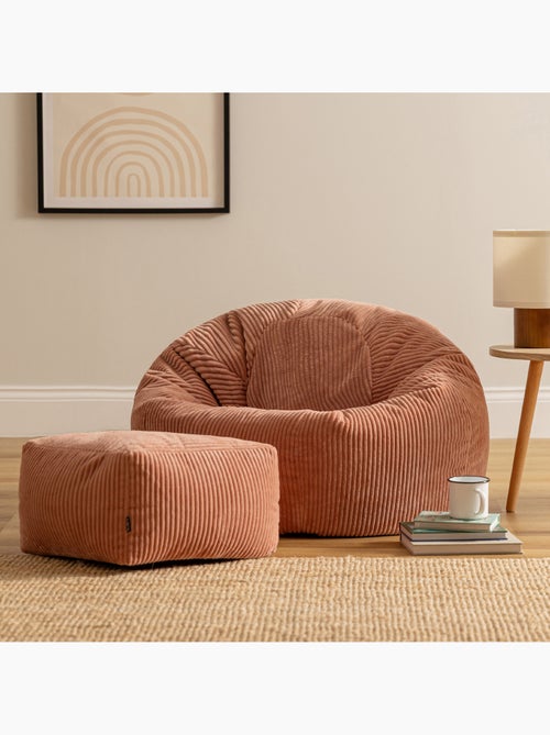 Pouf poire fauteuil classique kingston et repose-pied carré amara en velours côtelé - icon - Kiabi