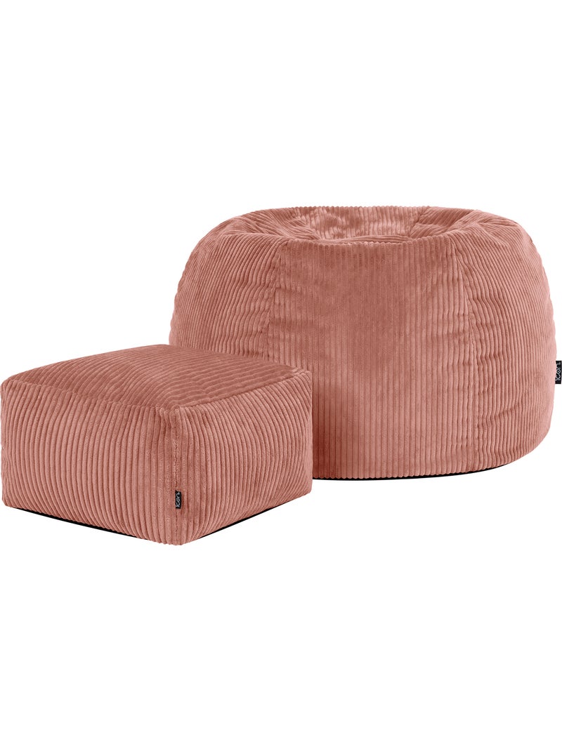 Pouf poire fauteuil classique kingston et repose-pied carré amara en velours côtelé - icon Rose clair - Kiabi