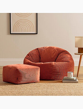 Pouf poire fauteuil classique kingston et repose-pied carré amara en velours côtelé - icon