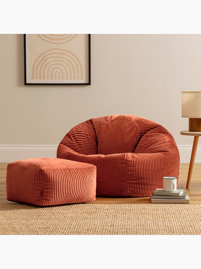 Pouf poire fauteuil classique kingston et repose-pied carré amara en velours côtelé - icon Terracotta - Kiabi