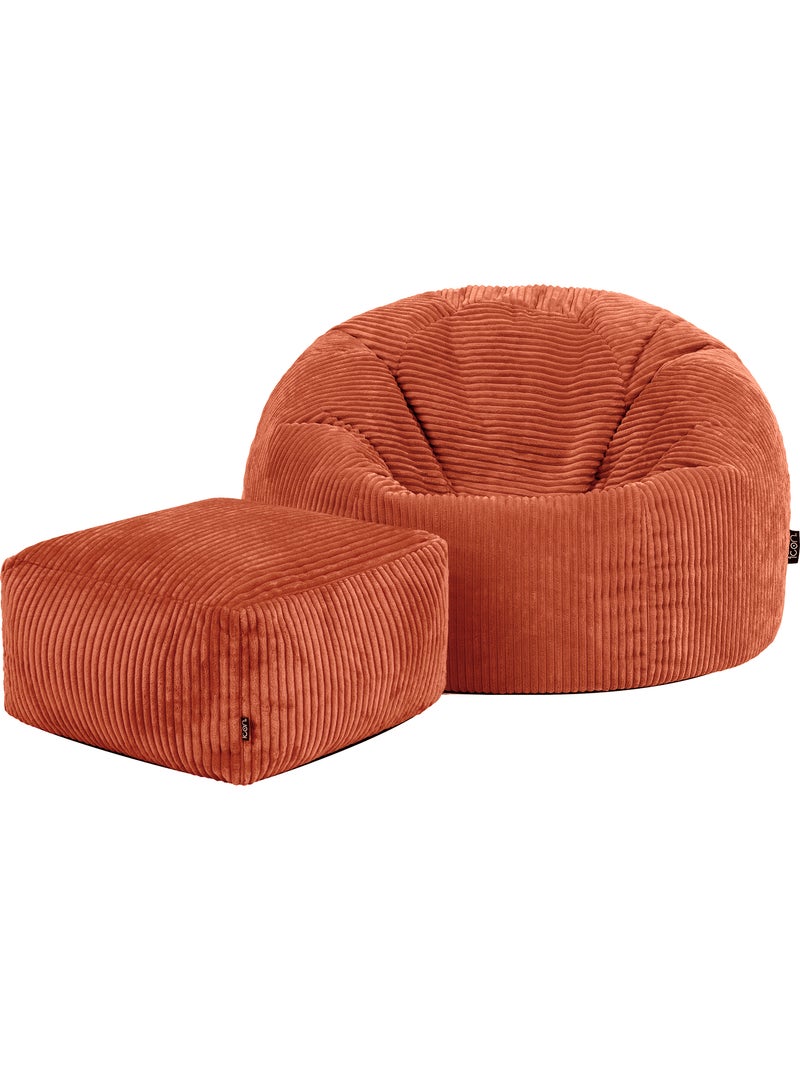 Pouf poire fauteuil classique kingston et repose-pied carré amara en velours côtelé - icon Terracotta - Kiabi