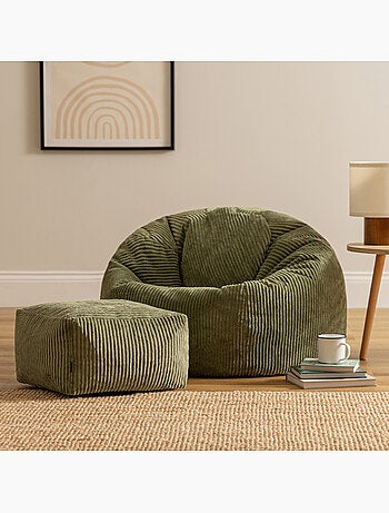 Pouf poire fauteuil classique kingston et repose-pied carré amara en velours côtelé - icon