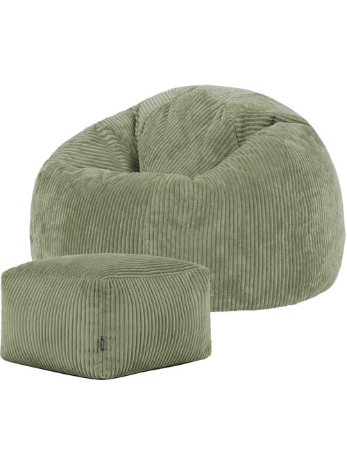 Pouf poire fauteuil classique kingston et repose-pied carré amara en velours côtelé - icon - Kiabi