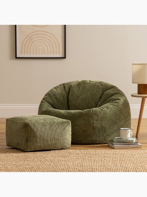 Pouf poire fauteuil classique kingston et repose-pied carré amara en velours côtelé - icon - Kiabi
