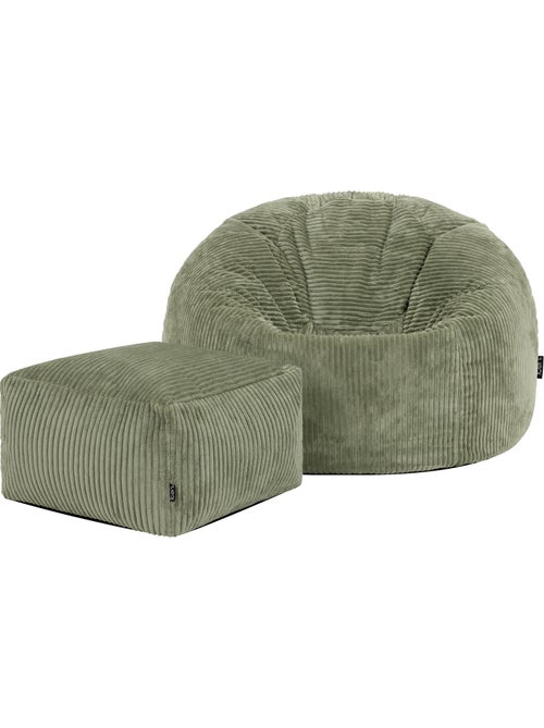 Pouf poire fauteuil classique kingston et repose-pied carré amara en velours côtelé - icon - Kiabi