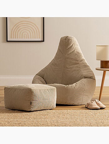 Pouf poire fauteuil dalton à dossier haut et repose-pied carré en velours côtelé - icon