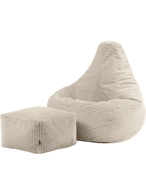 Pouf poire fauteuil dalton à dossier haut et repose-pied carré en velours côtelé - icon - Kiabi