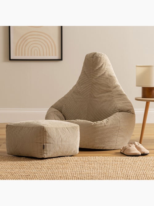 Pouf poire fauteuil dalton à dossier haut et repose-pied carré en velours côtelé - icon - Kiabi