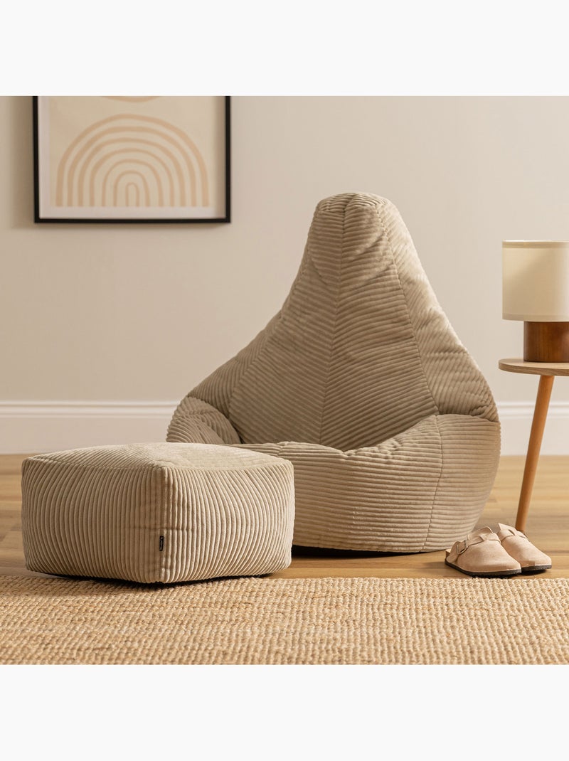 Pouf poire fauteuil dalton à dossier haut et repose-pied carré en velours côtelé - icon Beige - Kiabi