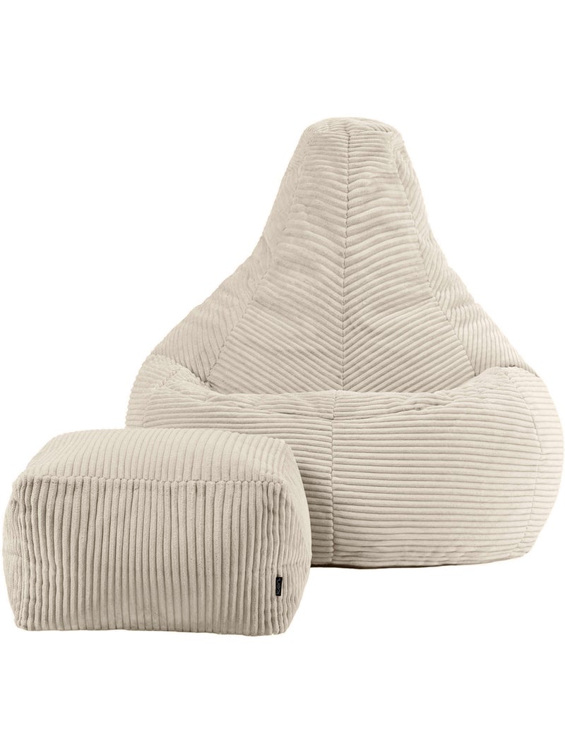 Pouf poire fauteuil dalton à dossier haut et repose-pied carré en velours côtelé - icon Beige - Kiabi
