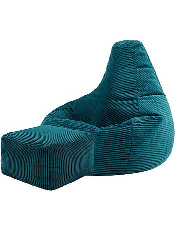 Pouf poire fauteuil dalton à dossier haut et repose-pied carré en velours côtelé - icon