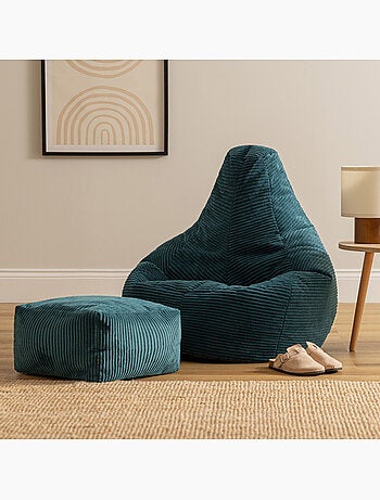 Pouf poire fauteuil dalton à dossier haut et repose-pied carré en velours côtelé - icon