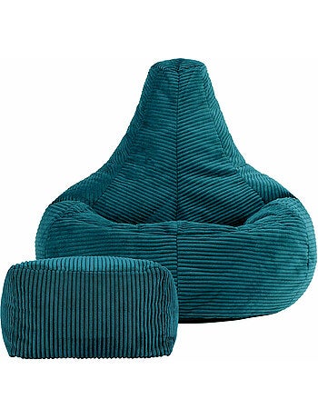 Pouf poire fauteuil dalton à dossier haut et repose-pied carré en velours côtelé - icon