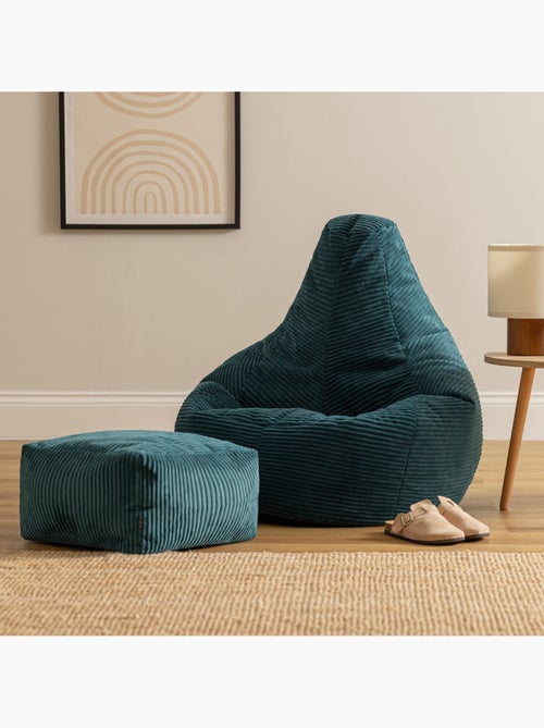 Pouf poire fauteuil dalton à dossier haut et repose-pied carré en velours côtelé - icon - Kiabi