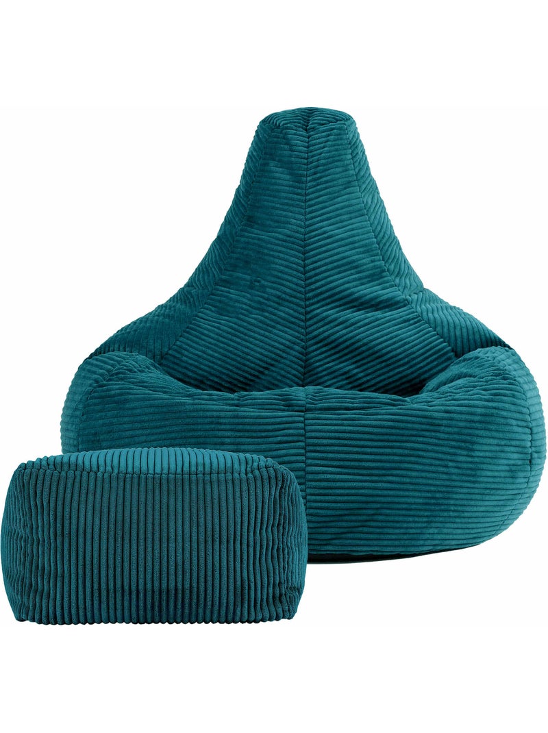 Pouf poire fauteuil dalton à dossier haut et repose-pied carré en velours côtelé - icon Bleu canard - Kiabi