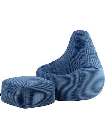 Pouf poire fauteuil dalton à dossier haut et repose-pied carré en velours côtelé - icon