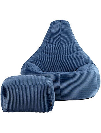 Pouf poire fauteuil dalton à dossier haut et repose-pied carré en velours côtelé - icon