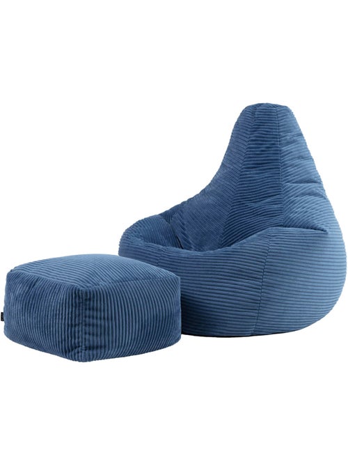 Pouf poire fauteuil dalton à dossier haut et repose-pied carré en velours côtelé - icon - Kiabi