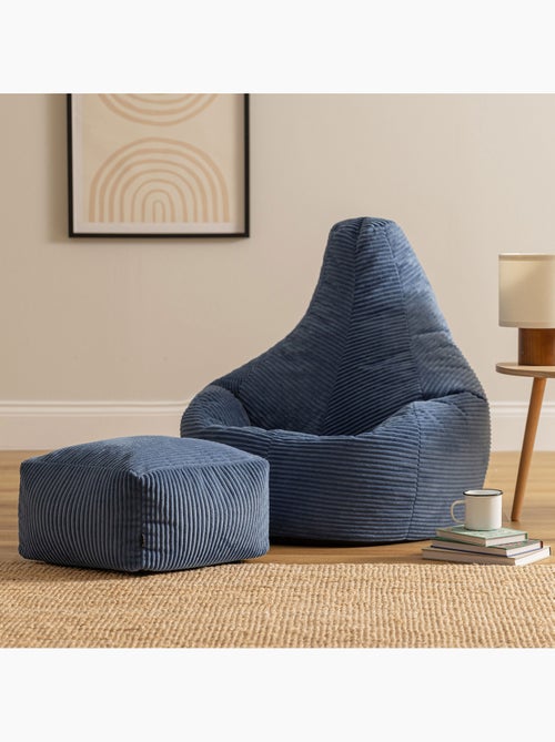 Pouf poire fauteuil dalton à dossier haut et repose-pied carré en velours côtelé - icon - Kiabi