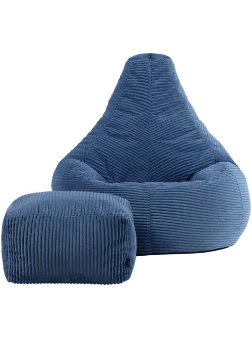 Pouf poire fauteuil dalton à dossier haut et repose-pied carré en velours côtelé - icon - Kiabi
