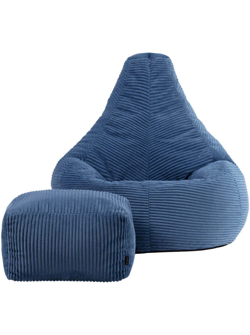 Pouf poire fauteuil dalton à dossier haut et repose-pied carré en velours côtelé - icon Bleu jean - Kiabi