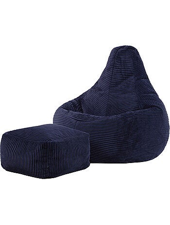 Pouf poire fauteuil dalton à dossier haut et repose-pied carré en velours côtelé - icon