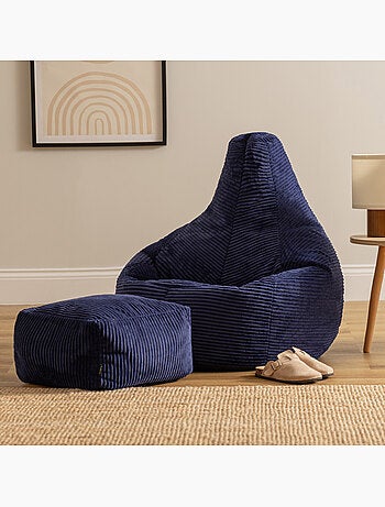 Pouf poire fauteuil dalton à dossier haut et repose-pied carré en velours côtelé - icon