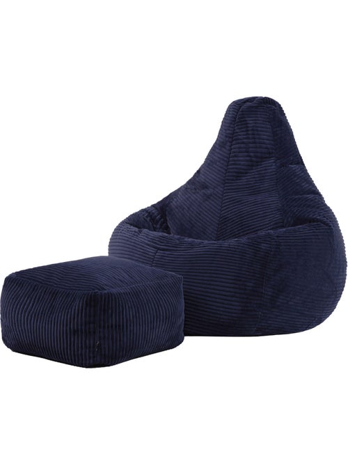 Pouf poire fauteuil dalton à dossier haut et repose-pied carré en velours côtelé - icon - Kiabi