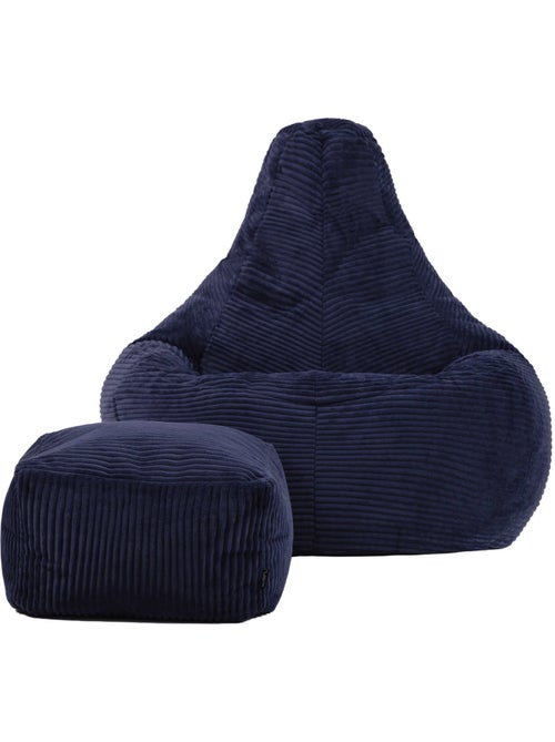 Pouf poire fauteuil dalton à dossier haut et repose-pied carré en velours côtelé - icon - Kiabi