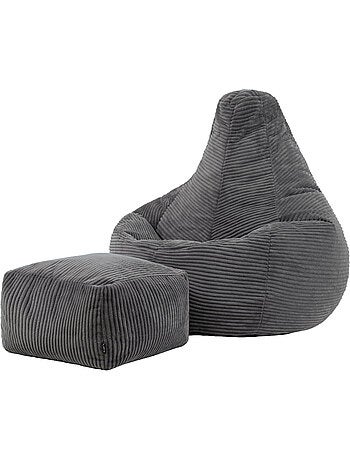 Pouf poire fauteuil dalton à dossier haut et repose-pied carré en velours côtelé - icon