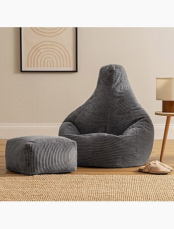 Pouf poire fauteuil dalton à dossier haut et repose-pied carré en velours côtelé - icon