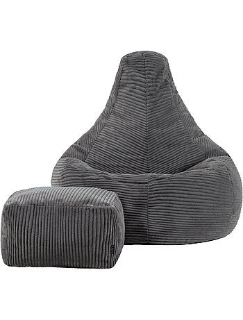Pouf poire fauteuil dalton à dossier haut et repose-pied carré en velours côtelé - icon