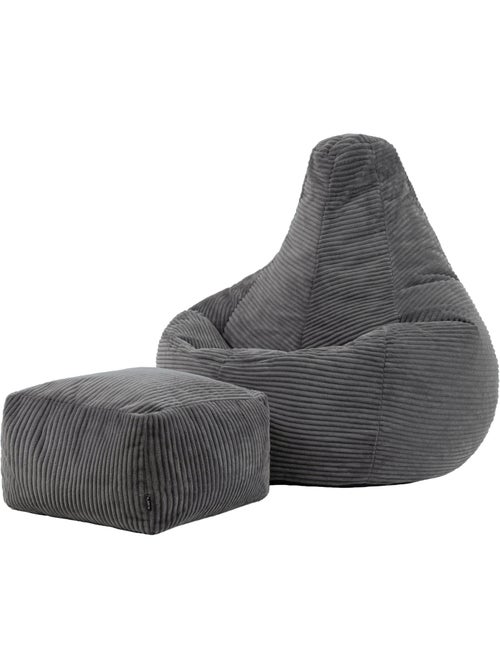 Pouf poire fauteuil dalton à dossier haut et repose-pied carré en velours côtelé - icon - Kiabi