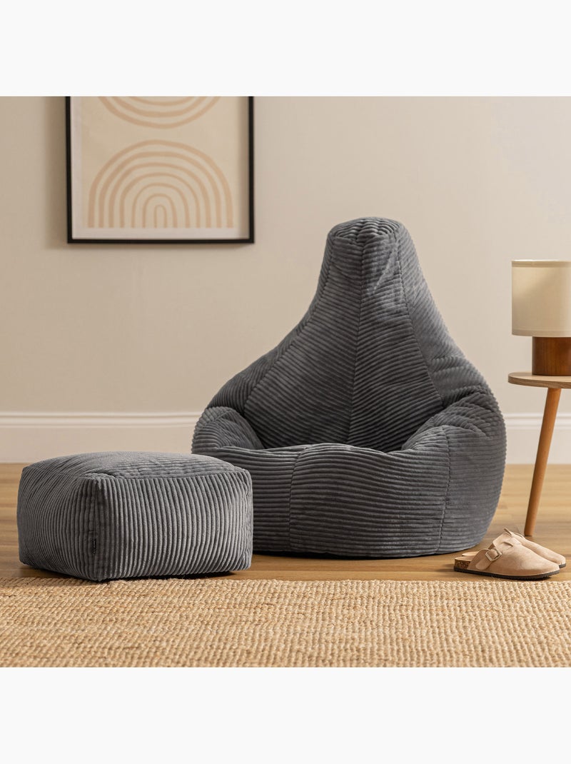 Pouf poire fauteuil dalton à dossier haut et repose-pied carré en velours côtelé - icon gris anthracite - Kiabi