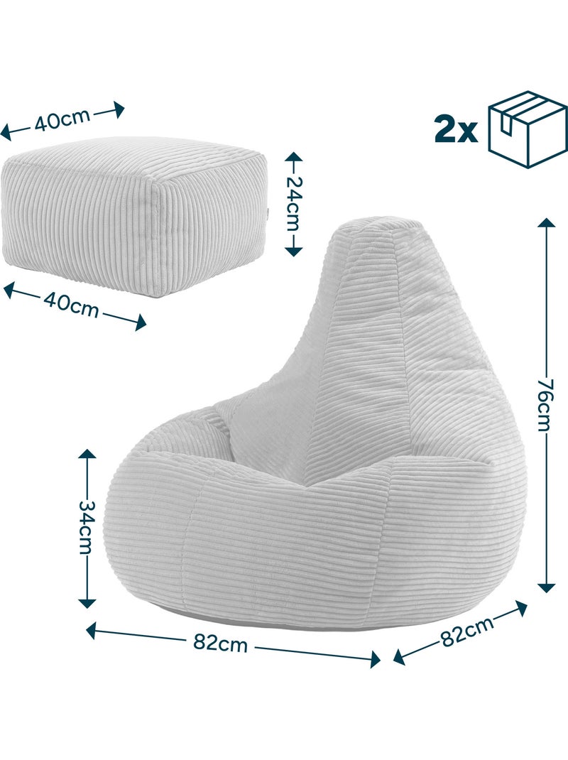 Pouf poire fauteuil dalton à dossier haut et repose-pied carré en velours côtelé - icon gris anthracite - Kiabi