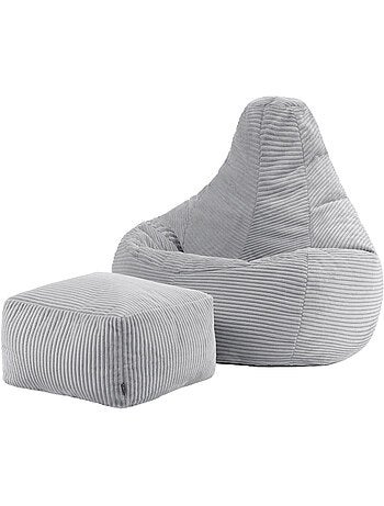 Pouf poire fauteuil dalton à dossier haut et repose-pied carré en velours côtelé - icon