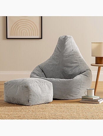 Pouf poire fauteuil dalton à dossier haut et repose-pied carré en velours côtelé - icon
