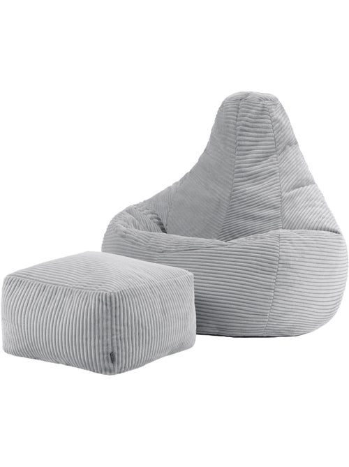 Pouf poire fauteuil dalton à dossier haut et repose-pied carré en velours côtelé - icon - Kiabi